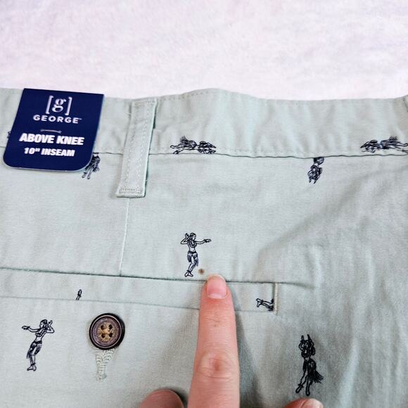 New Men's SIZE 42 George Shorts Hula Girl 10" Inseam Light Aqua Blue Hawaiian - Picture 5 of 9